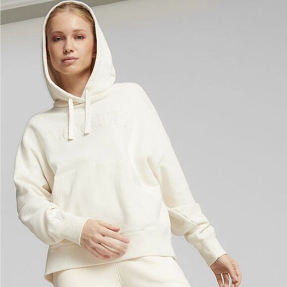 PUMA X VOGUE WOMEN’S WHITE OVERSIZED HOODIE WITH FRONT KANGAROO POUCH POCKETS - Picture 2 of 12